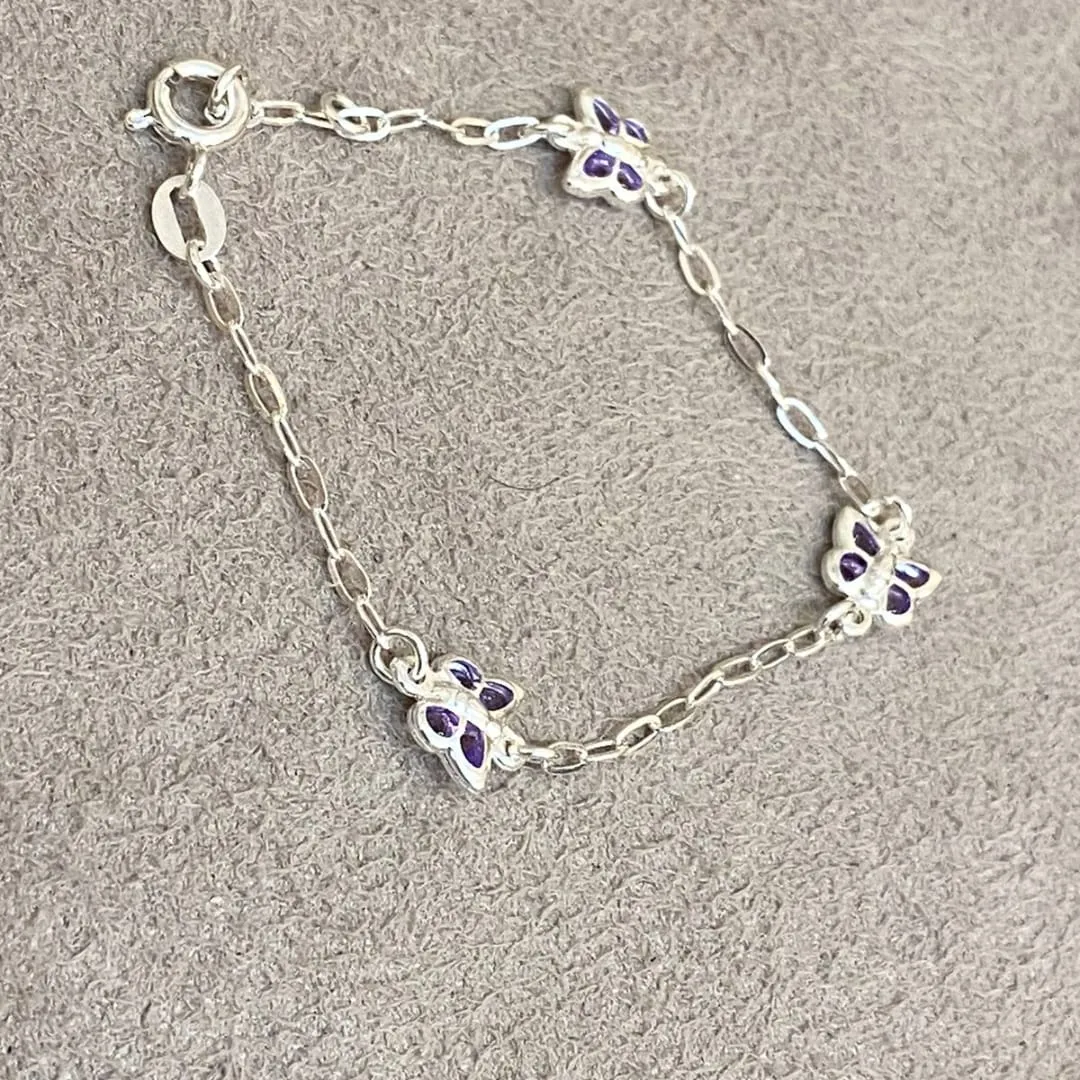 PULSEIRA PRATA INFANTIL BORBOLETAS LAVANDA/LILÁS