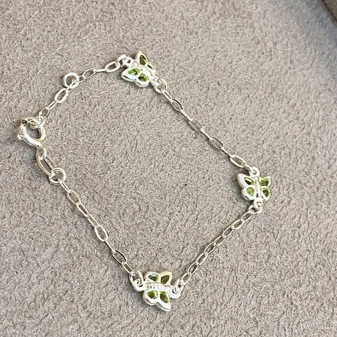 PULSEIRA PRATA INFANTIL BORBOLETAS VERDE