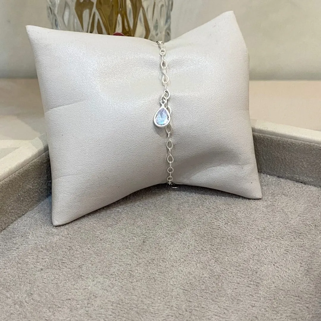PULSEIRA PRATA PINGENTE GOTA CRISTAL