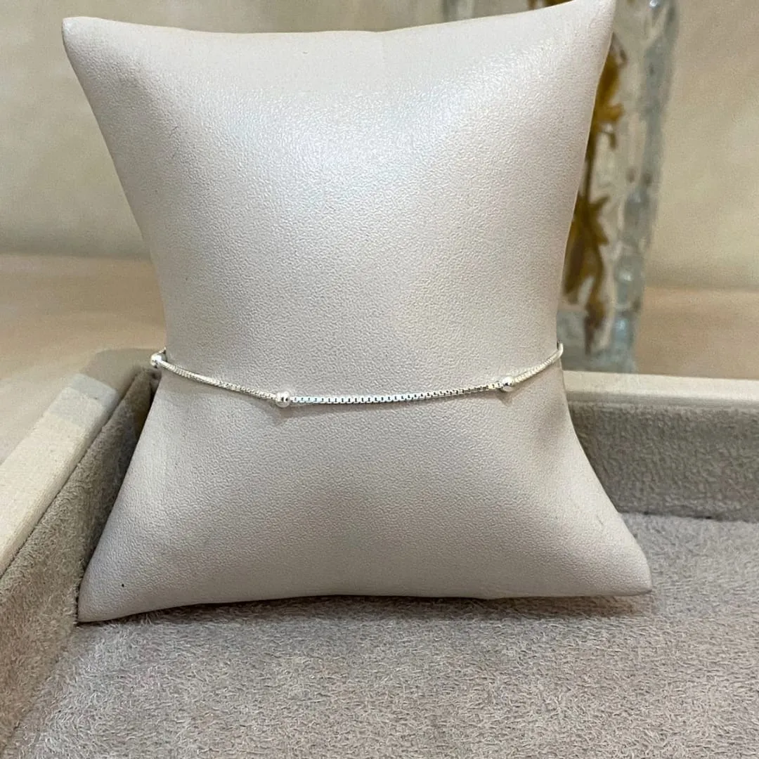 PULSEIRA PRATA VENEZIANA E BOLINHAS 20CM