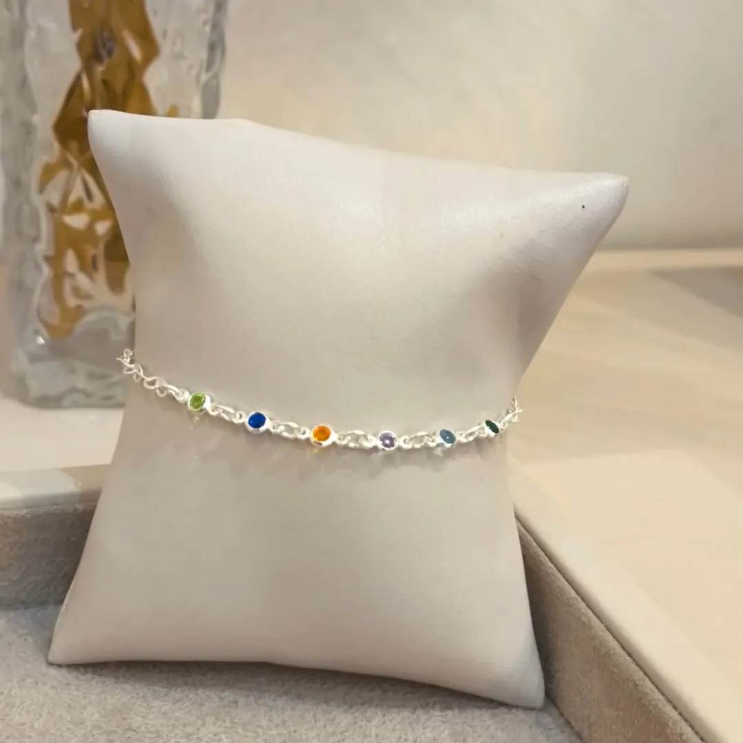 PULSEIRA PRATA ZIRCONIAS COLORIDAS DELICADAS