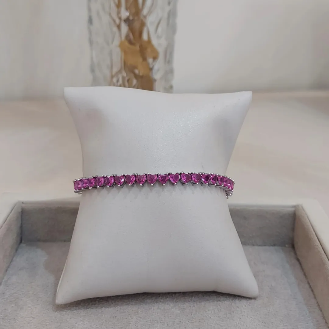 PULSEIRA ZIRCÔNIA CORAÇÃO PINK
