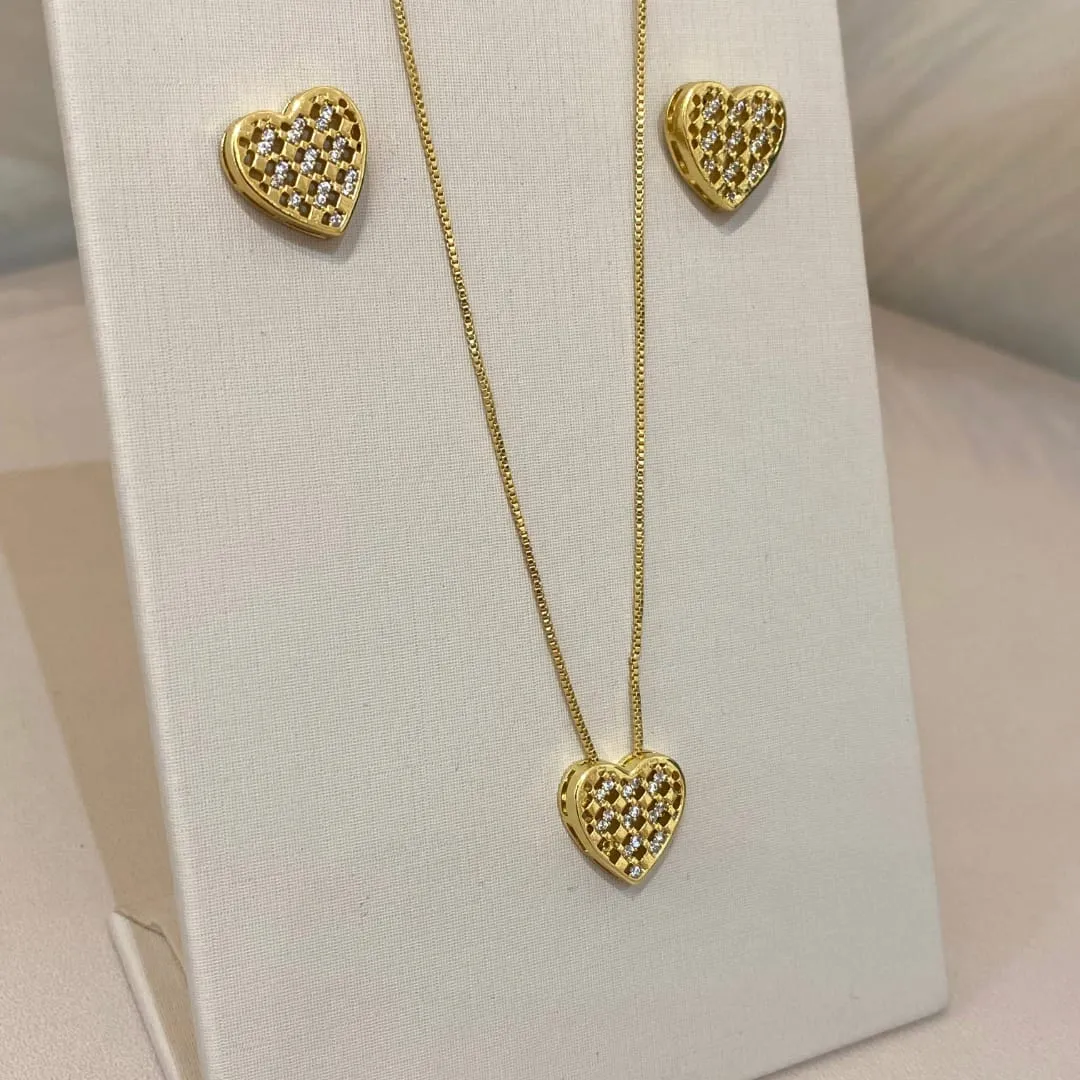 CONJUNTO CORAÇÃO TELINHA E ZIRCÔNIAS