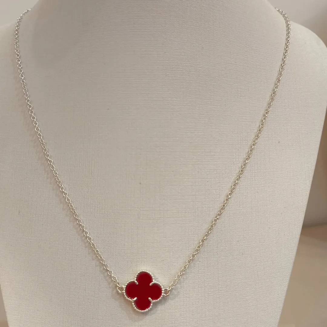 CHOKER PRATA VAN CLEEF TREVO VERMELHO