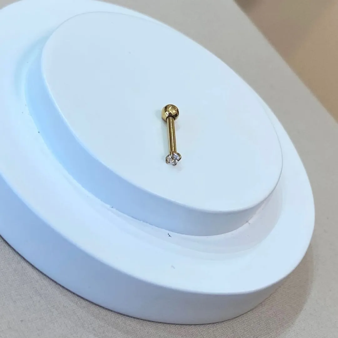 PIERCING PONTO DE LUZ PVD GOLD LABRET HASTE 8MM/ ZIRC 2MM