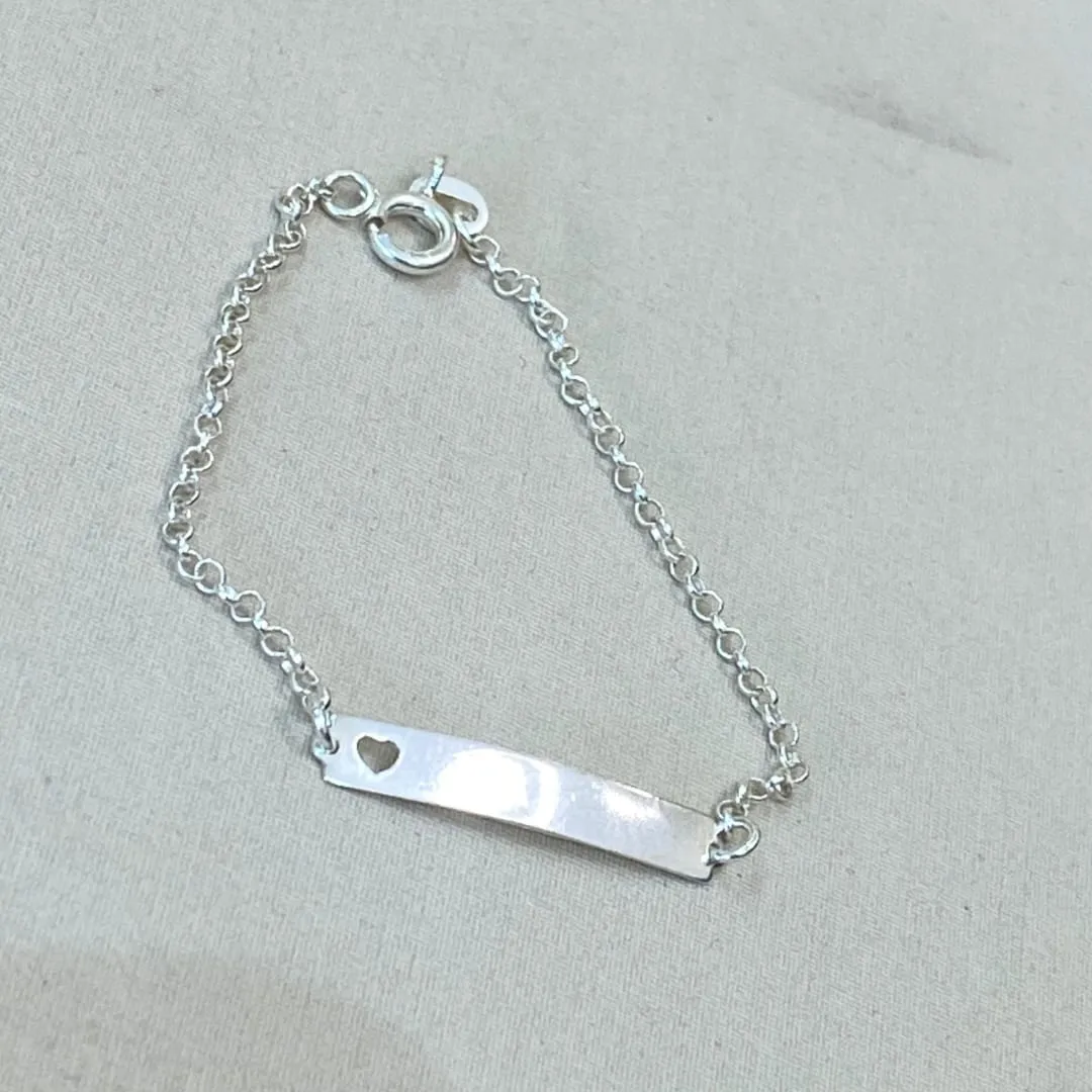PULSEIRA PRATA INFANTIL PLAQUINHA CORAÇÃO