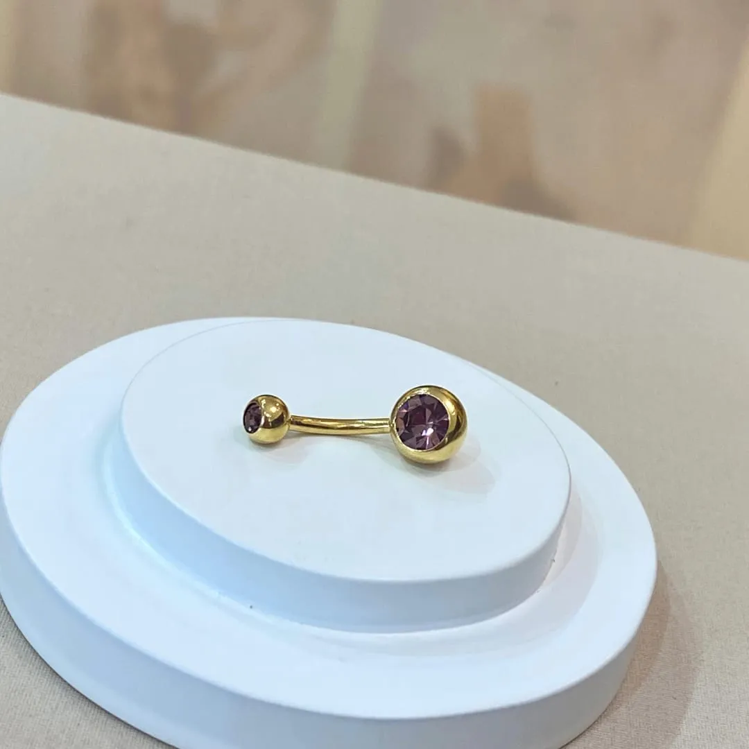 PIERCING UMBIGO PVD GOLD ZIRCÔNIA ROSA