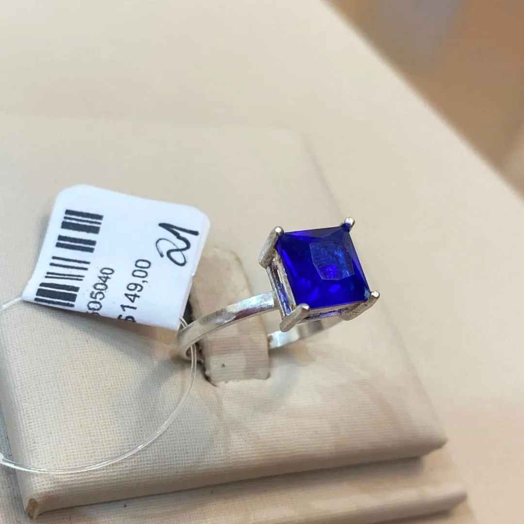 ANEL PRATA ZICÔNIA AZUL TAMANHO 21