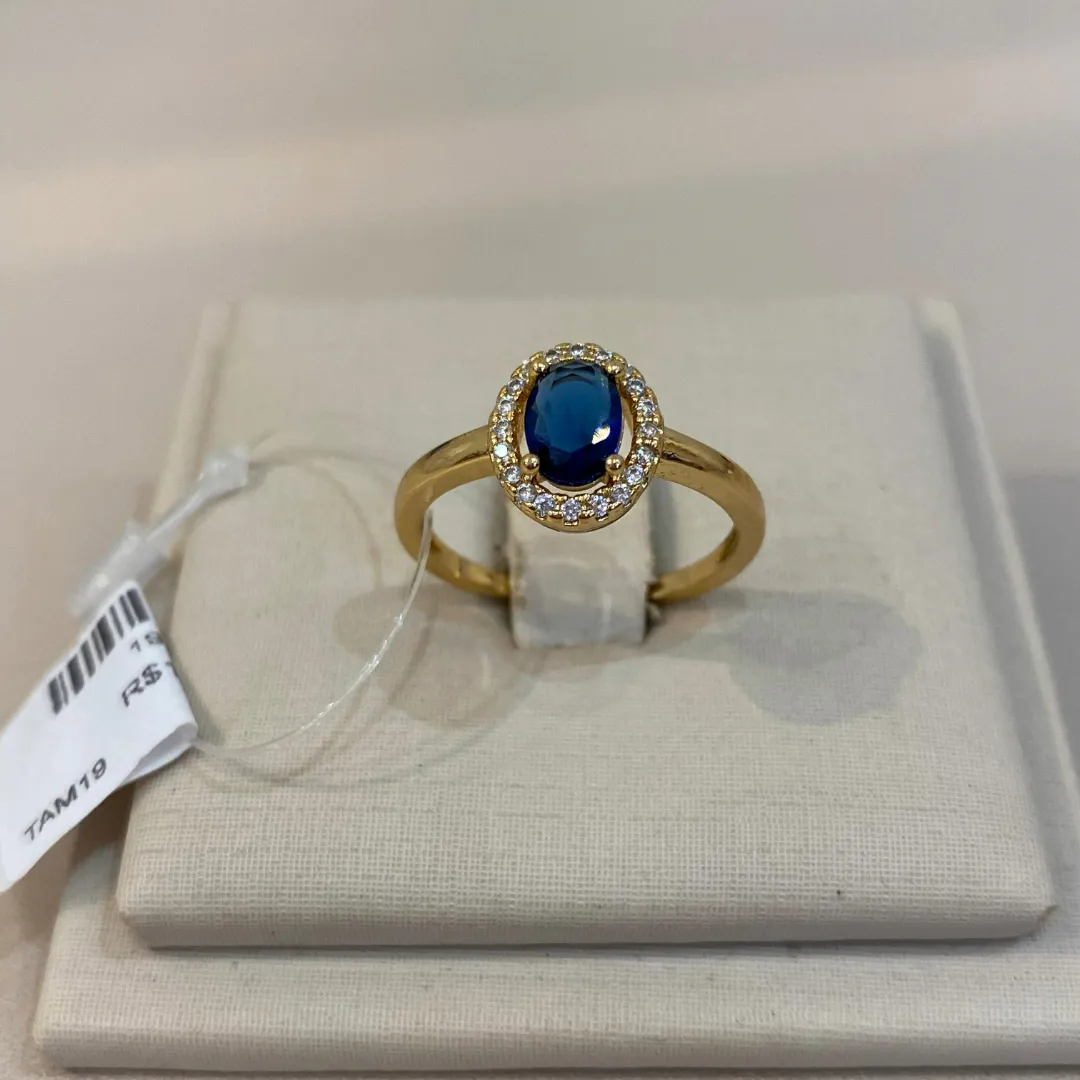 ANEL SOLITÁRIO ZIRCÔNIA AZUL MARINHO TAMANHO 19