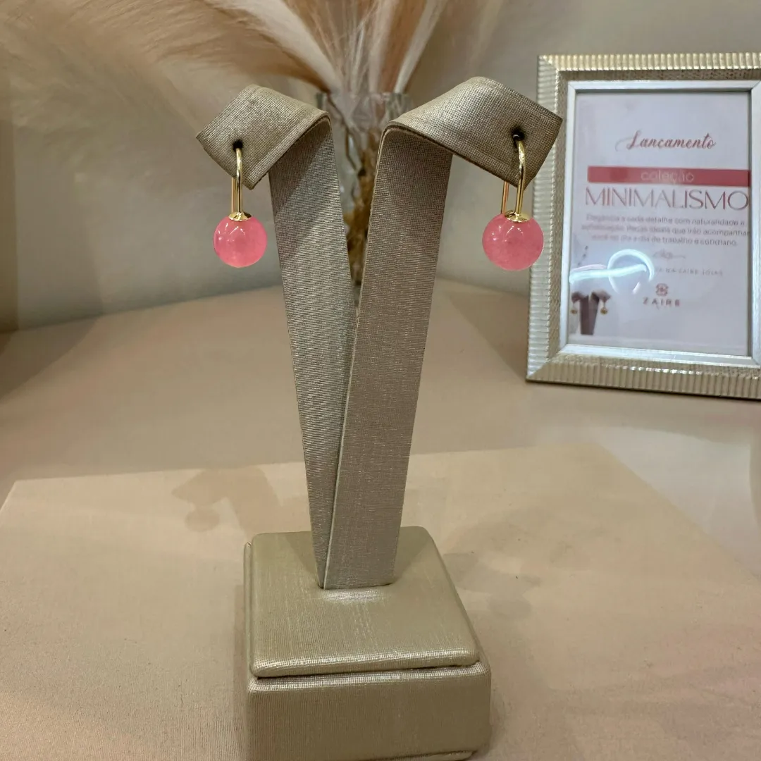 BRINCO GANCHO ROSA BEBÊ ESFERA/BOLA 10MM