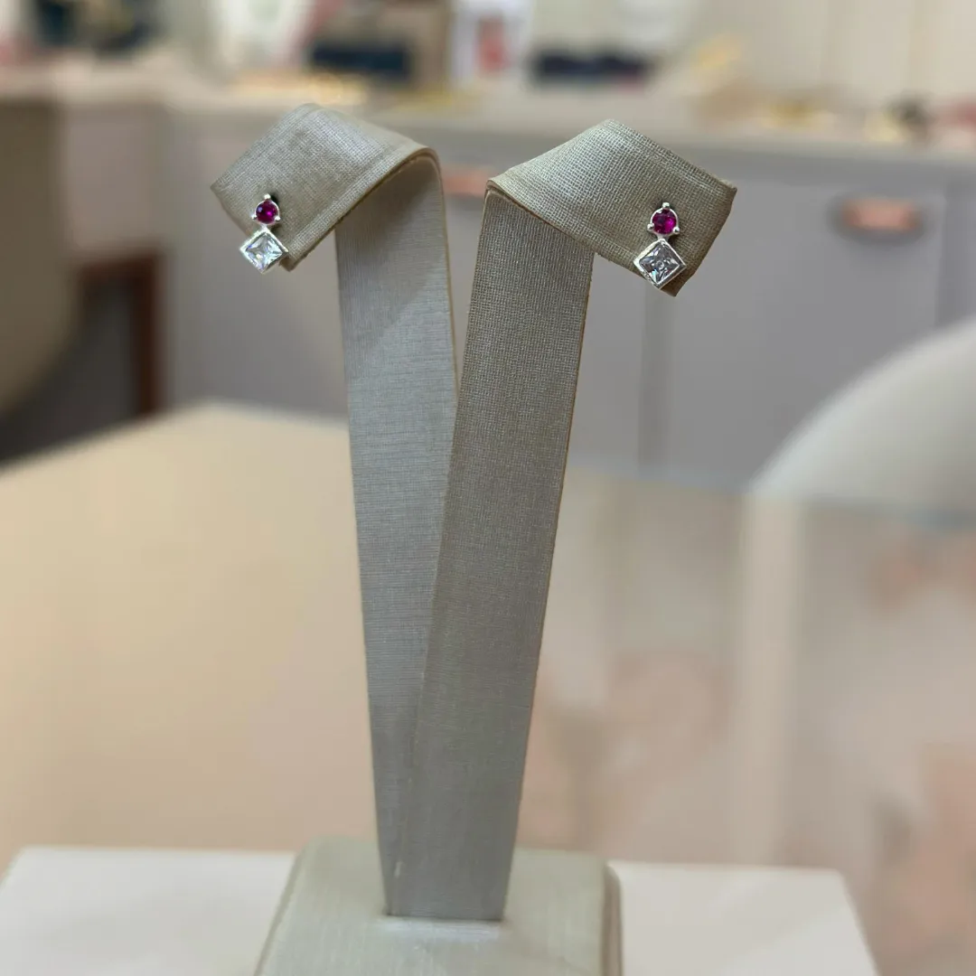 BRINCO PRATA PINK E ZIRCÔNIA