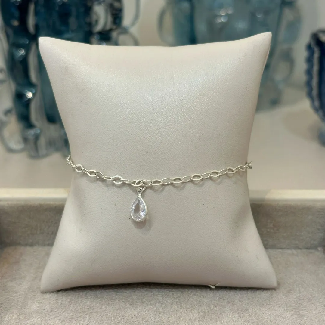 PULSEIRA PRATA ELOS COM GOTA ZIRCÔNIA 18CM