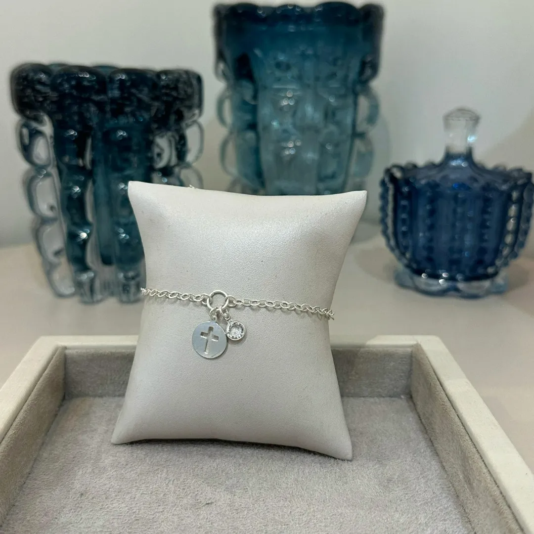 PULSEIRA PRATA CRUZ E ZIRCÔNIA
