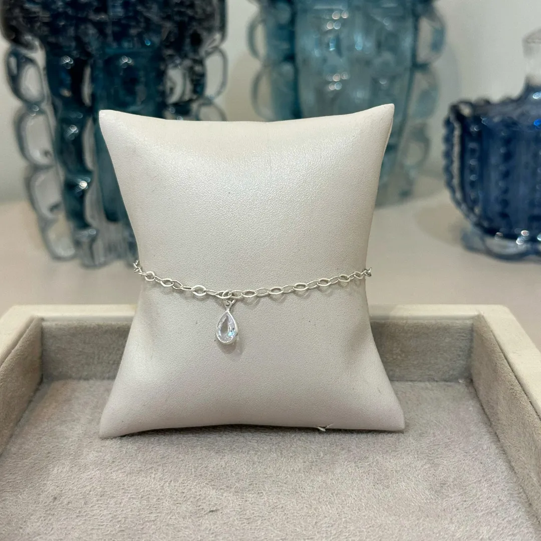 PULSEIRA PRATA ELOS COM GOTA ZIRCÔNIA 18CM