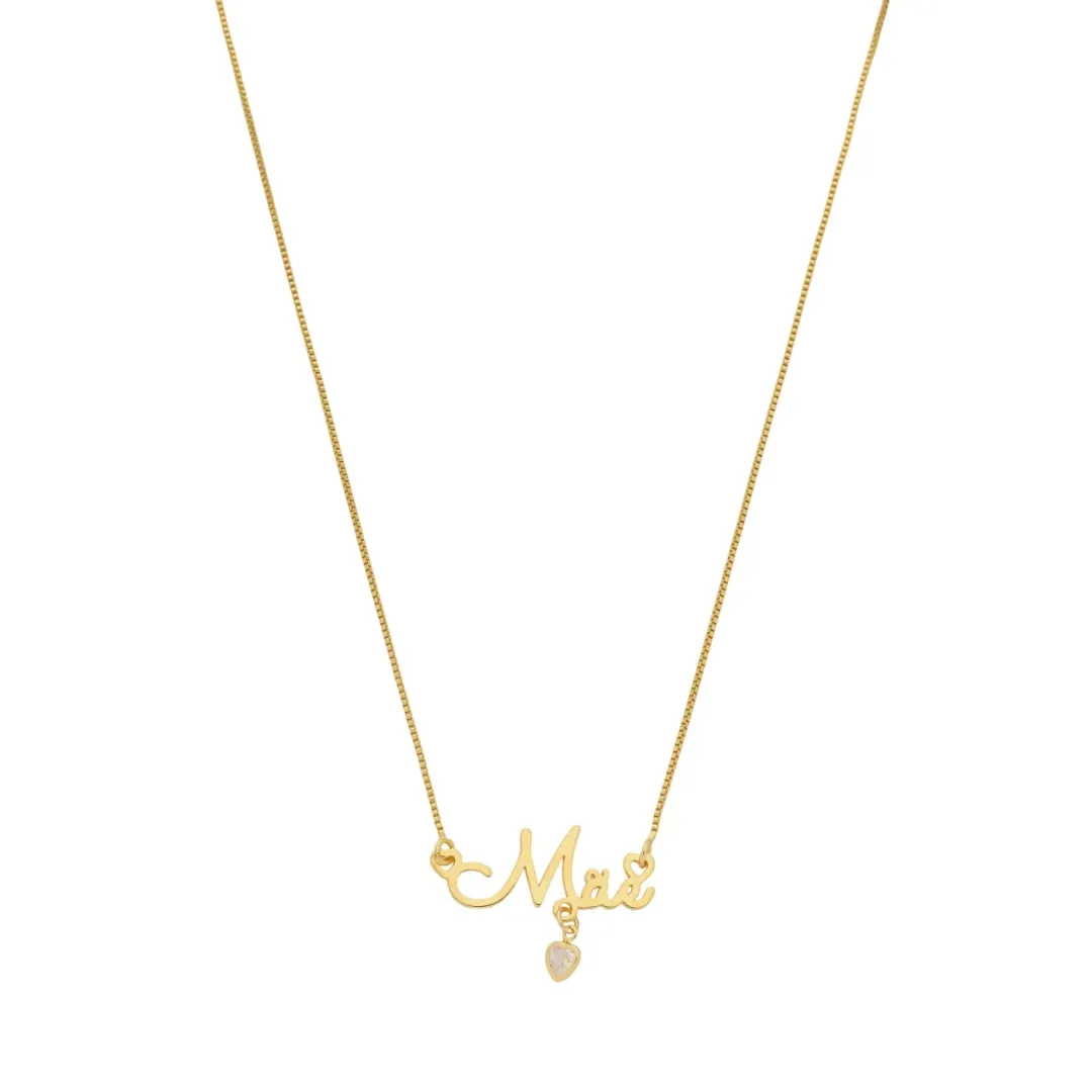 COLAR MÃE COM HORIZONTAL COM CORAÇÃO DE ZIRCÔNIA