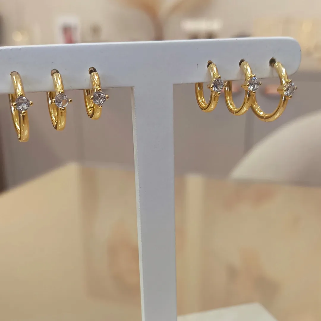 TRIO ARGOLAS FINAS COM ZIRCÔNIA