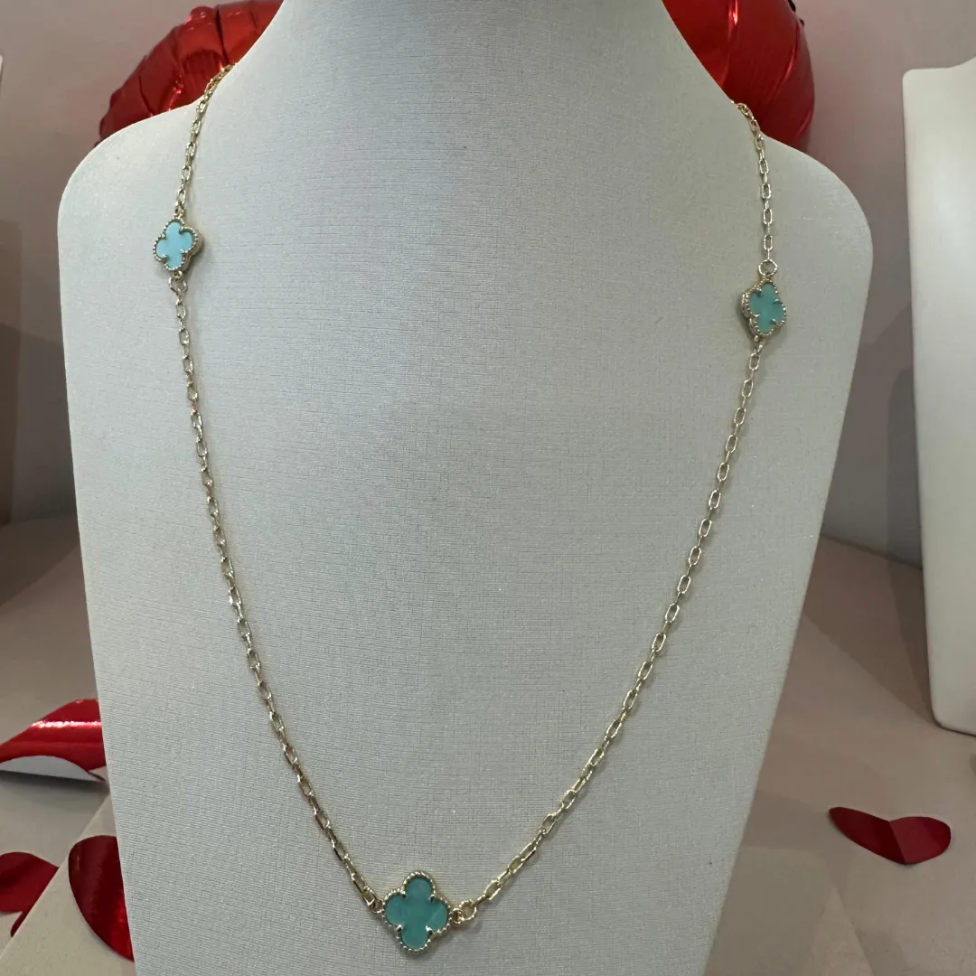 COLAR 3 TREVOS INSPIRAÇÃO VAN CLEEF VERDE PASTEL 50CM