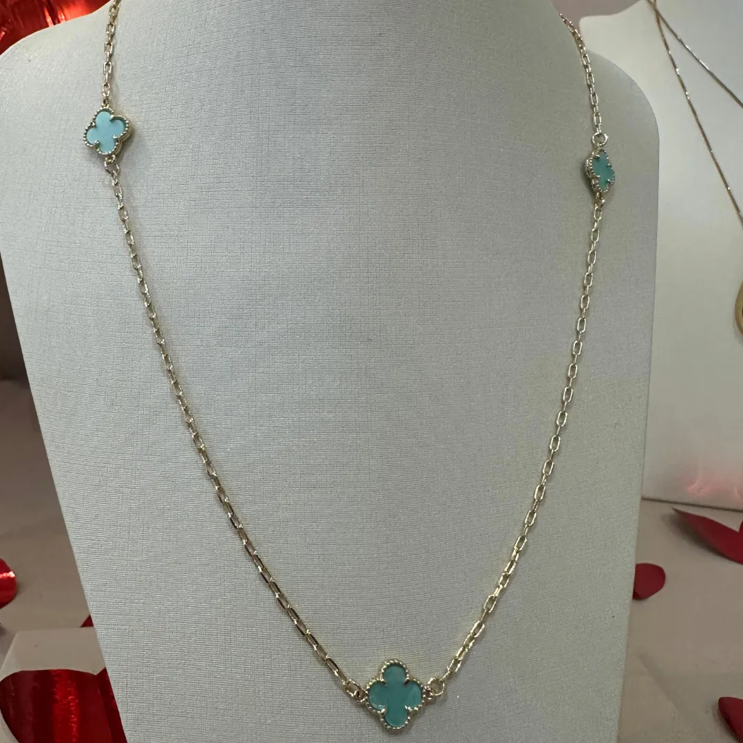 COLAR 3 TREVOS INSPIRAÇÃO VAN CLEEF VERDE PASTEL 50CM