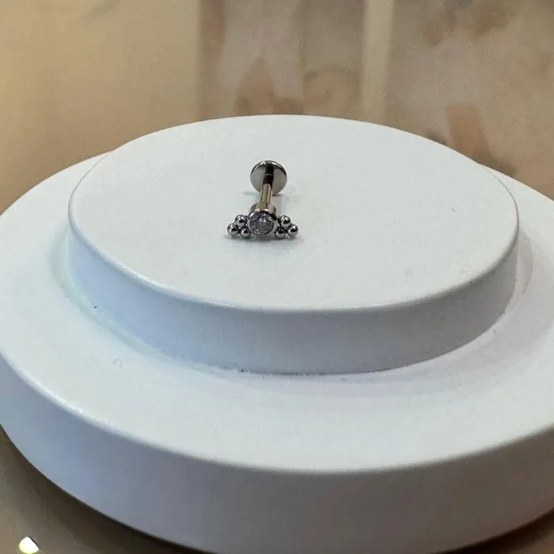PIERCING LABRET PEDRA CRISTAL COM ESFERAS AÇO
