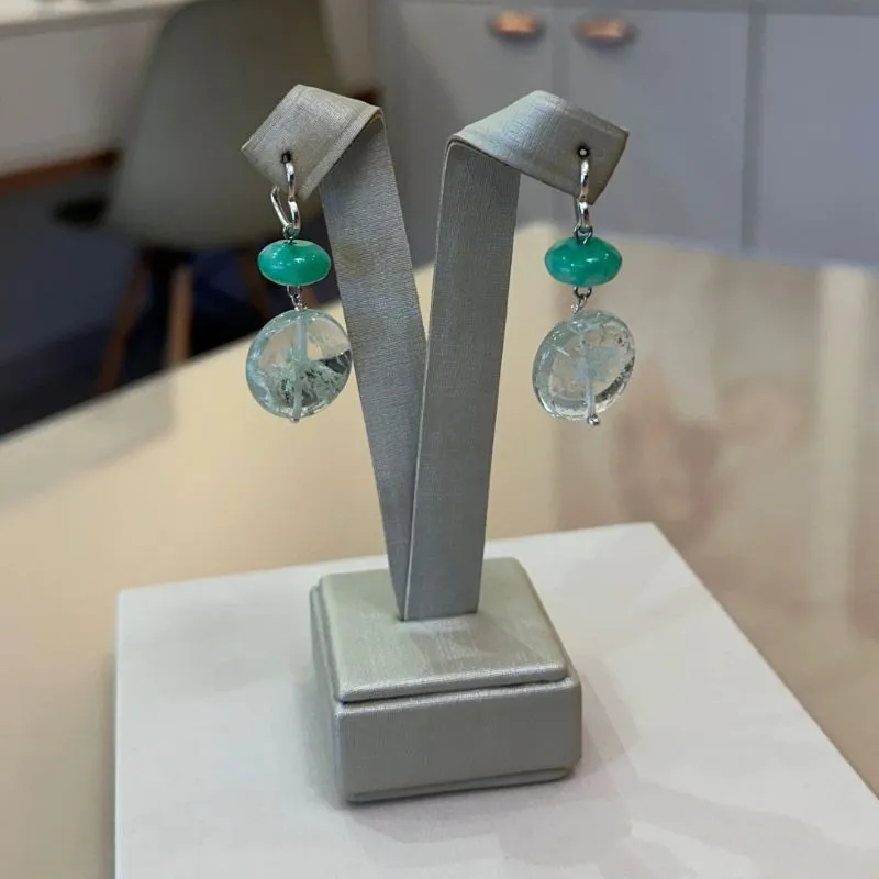 ARGOLA PRATA PEDRAS NATURAIS VERDES