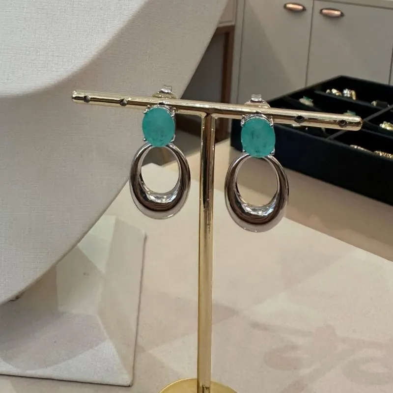 BRINCO OVAL PEDRA OVAL VERDE TIFFANY