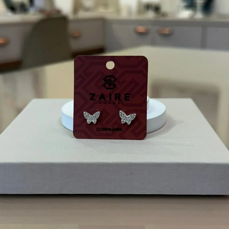 BRINCO PRATA BORBOLETA CRAVEJADA