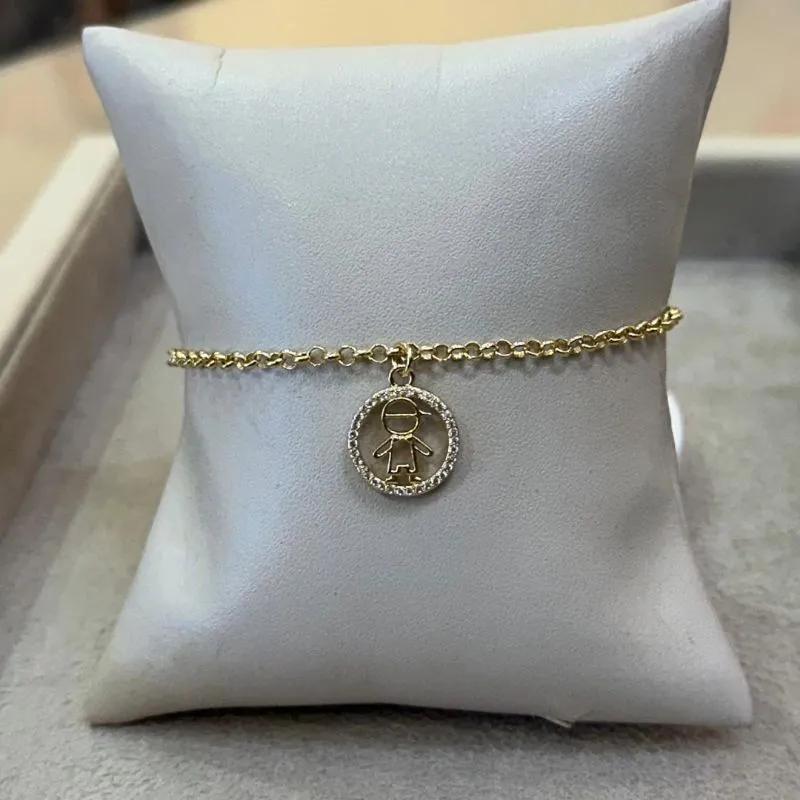 PULSEIRA ELO PORTUGUÊS PINGENTE MENINO CRAVEJADO