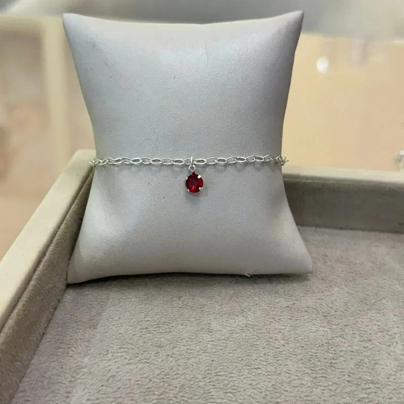 PULSEIRA PRATA ELOS E ZIRCÔNIA VERMELHA