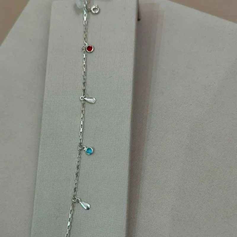 PULSEIRA PRATA GOTA LISA E ZIRCONIAS COLORIDAS