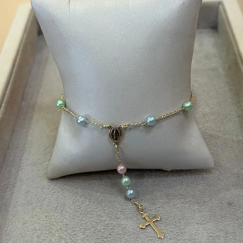 PULSEIRA TERÇO COLORS TONS PASTÉIS NOSSA SENHORA DAS GRAÇAS
