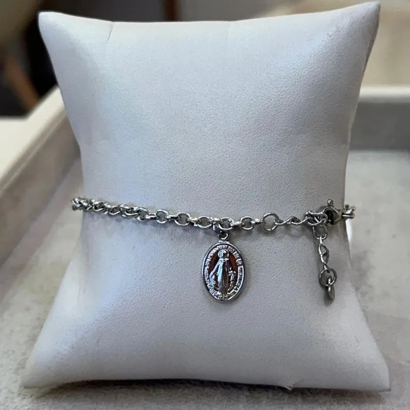 PULSEIRA AÇO ELO PORTUGUÊS COM PINGENTE NOSSA SENHORA DAS GRAÇAS