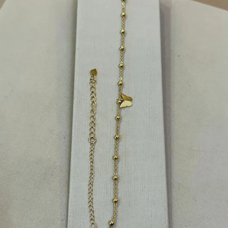 TORNOZELEIRA BOLINHAS E PINGENTE BORBOLETA