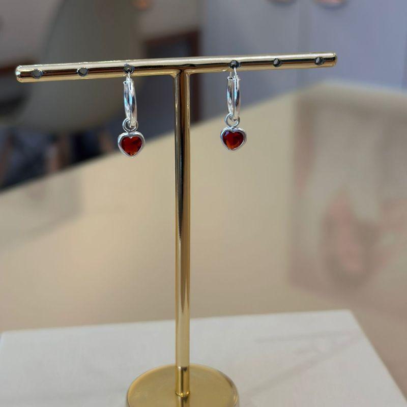 ARGOLA PRATA CORAÇÃO VERMELHO
