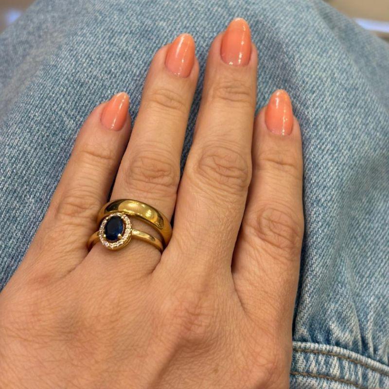 ANEL SOLITÁRIO OVAL MARINHO TAMANHO 19