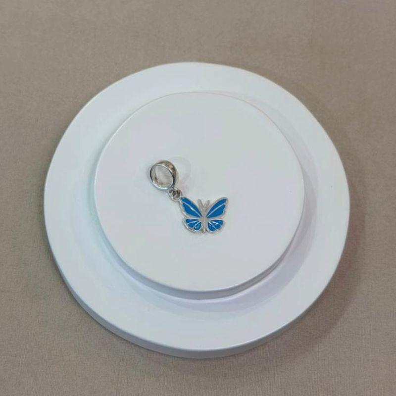 BERLOQUE PRATA BORBOLETA RESINADA AZUL