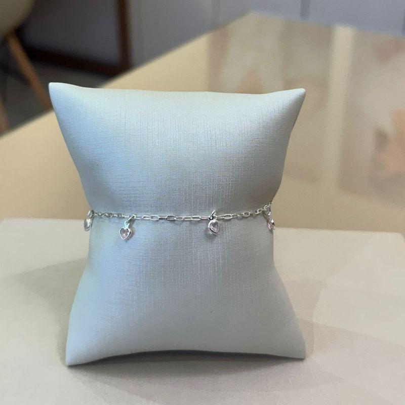PULSEIRA PRATA CORAÇÕES ZIRCÔNIAS ROSA BEBÊ