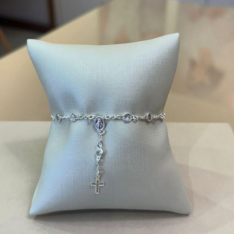 PULSEIRA PRATA TERÇO COM ZIRCÔNIAS NOSSA SENHORA DAS GRAÇAS
