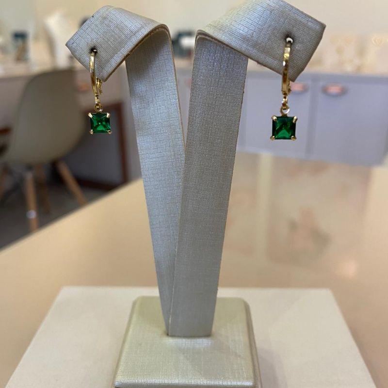 BRINCO ARGOLA ZIRCÔNIA QUADRADA VERDE P