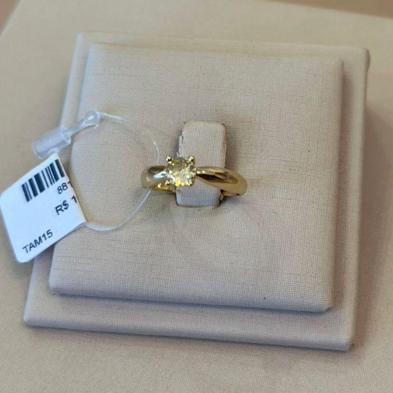 ANEL SOLITÁRIO CITRINO AMARELO TAMANHO 15