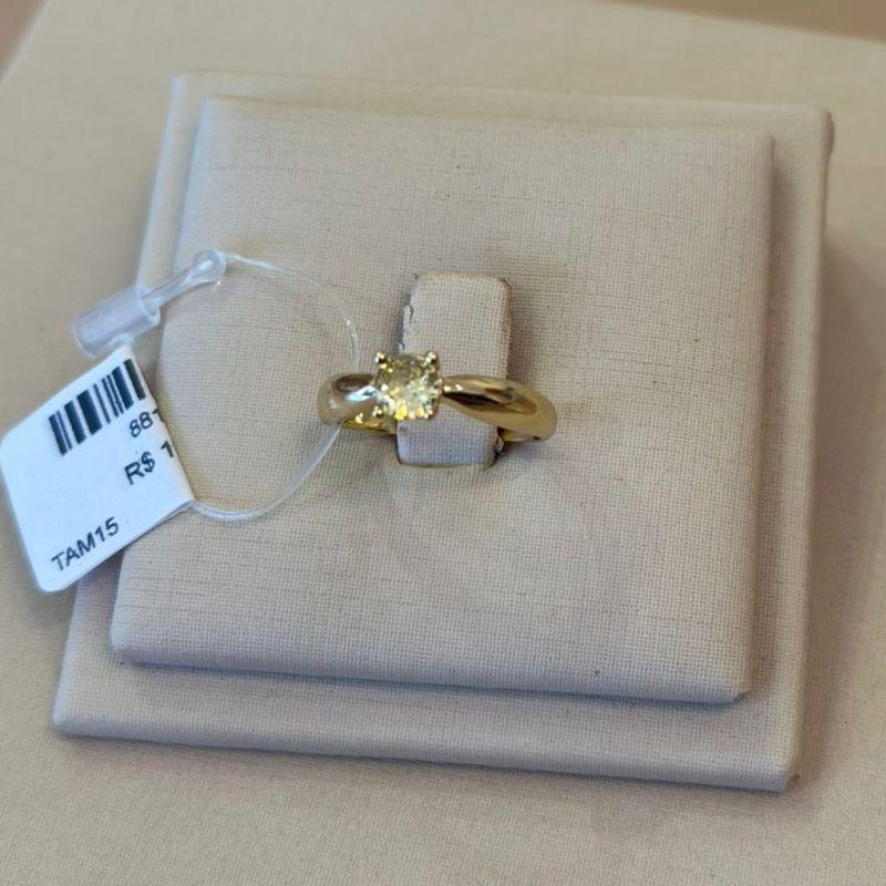 ANEL SOLITÁRIO CITRINO AMARELO TAMANHO 25