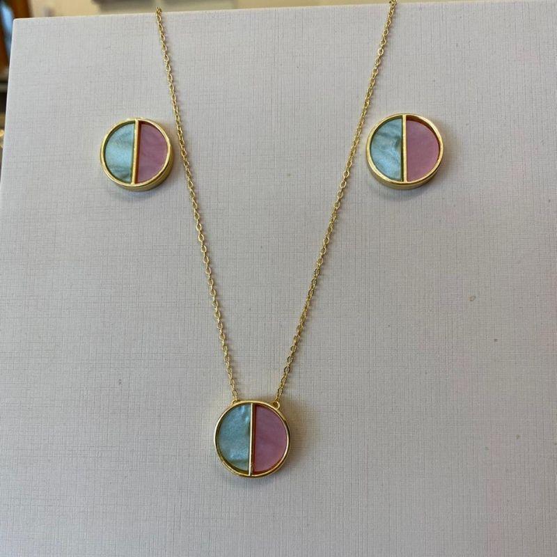 CONJUNTO REDONDO ROSA E VERDE ÁGUA