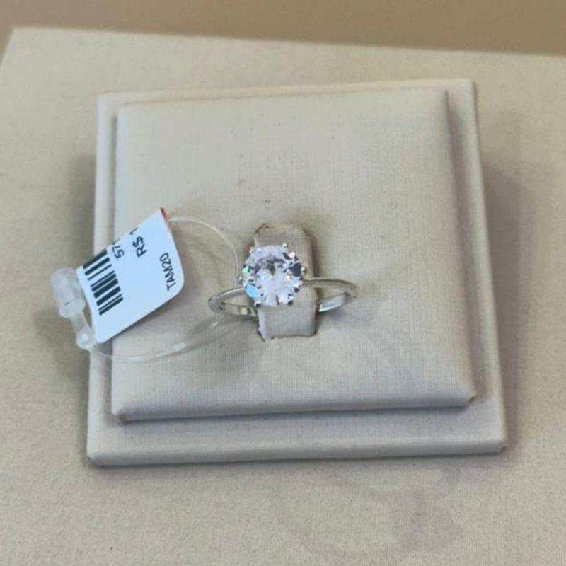 ANEL PRATA SOLITÁRIO 8MM CRISTAL TAMANHO 20