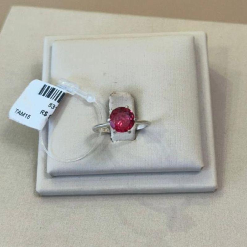 ANEL PRATA SOLITÁRIO 8MM PINK TAMANHO 15