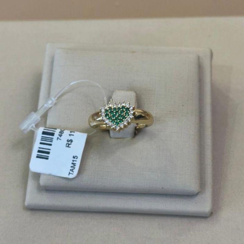 ANEL SOLITÁRIO CHUVEIRINHO CORAÇÃO VERDE TAM 15