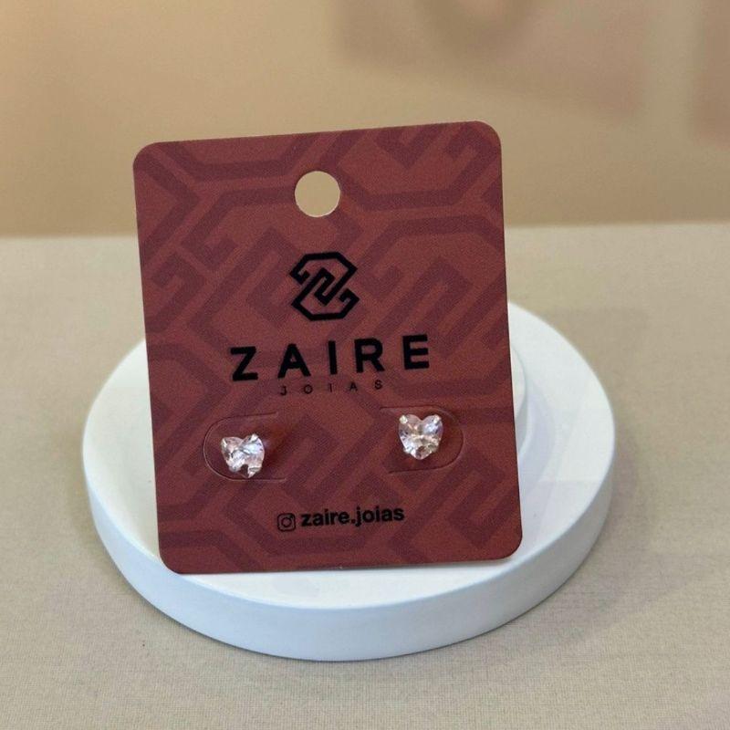 BRINCO PRATA CORAÇÃO ZIRCÔNIA ROSA 4MM