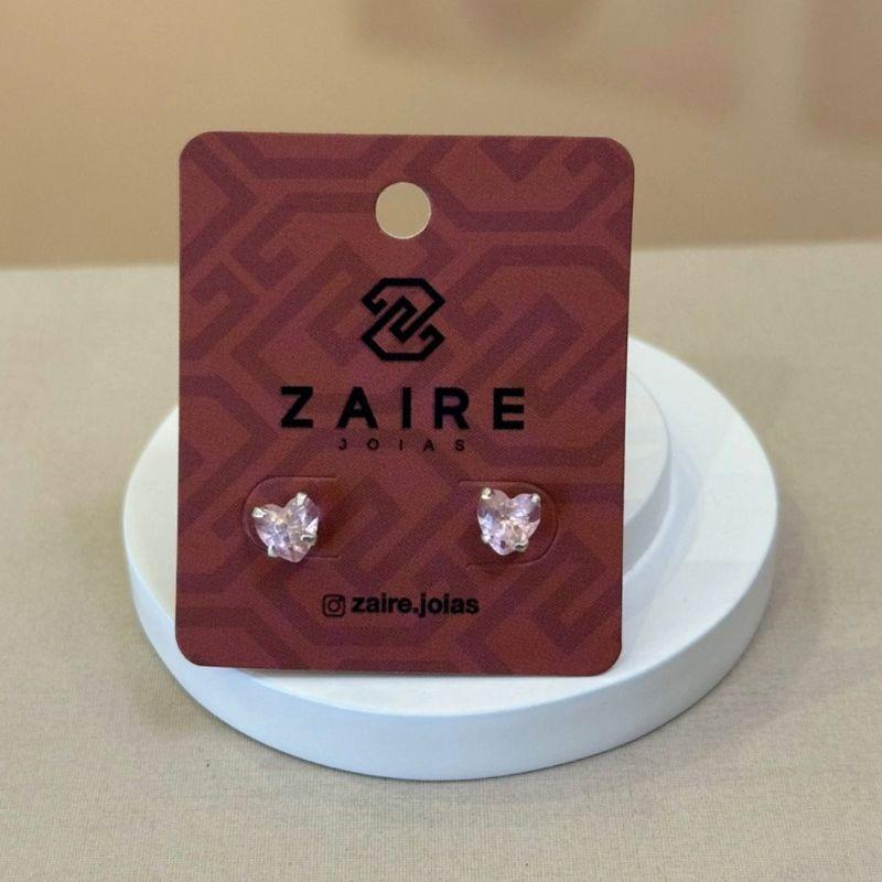 BRINCO PRATA CORAÇÃO ZIRCÔNIA ROSA 5MM