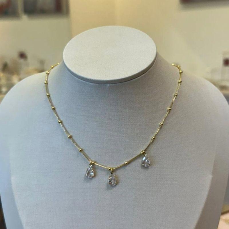 CHOKER BOLINHAS COM 3 GOTA DE ZIRCÔNIAS