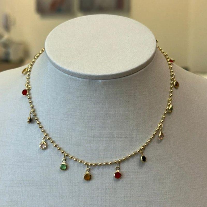 CHOKER BOLINHAS COM ZIRCÔNIAS COLORIDAS