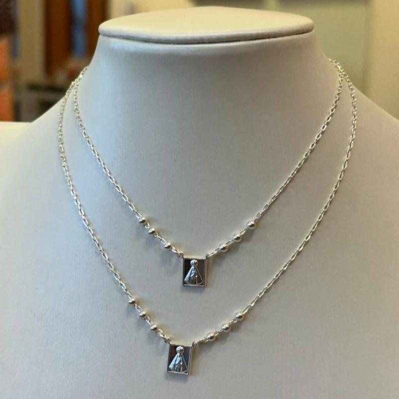 ESCAPULÁRIO PRATA GRUMET NOSSA SENHORA APARECIDA ESFERAS/BOLINHAS