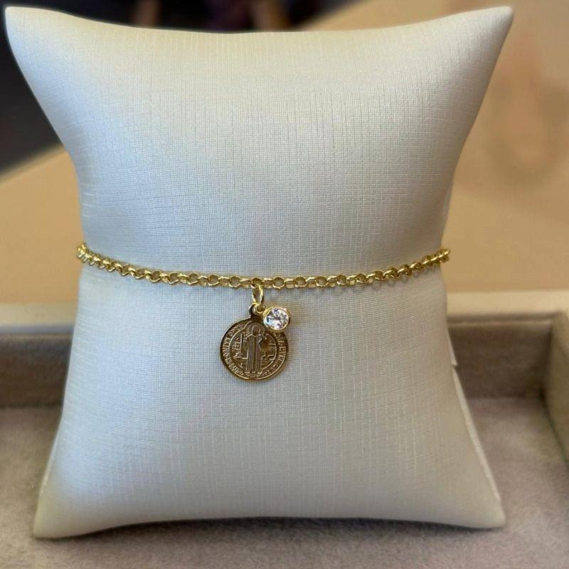 PULSEIRA ELO PORTUGUÊS COM MEDALHA DE SÃO BENTO